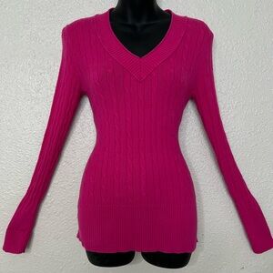 LOFT ANN TAYLOR Vibrant Pink V-Neck Sweater